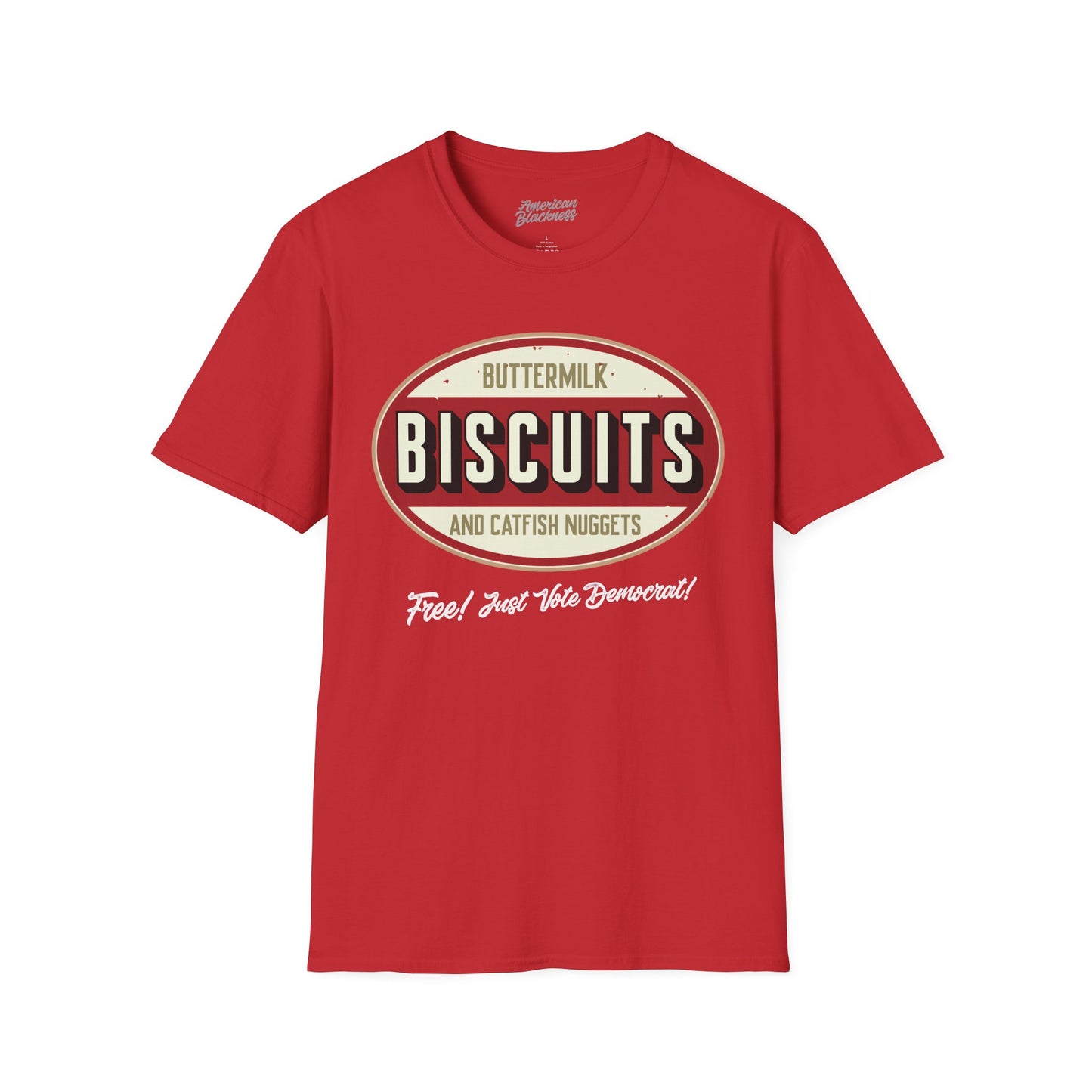 Biscuits & Catfish Nuggets T-Shirt — "Fried, Just Like Democracy" Retro Logo