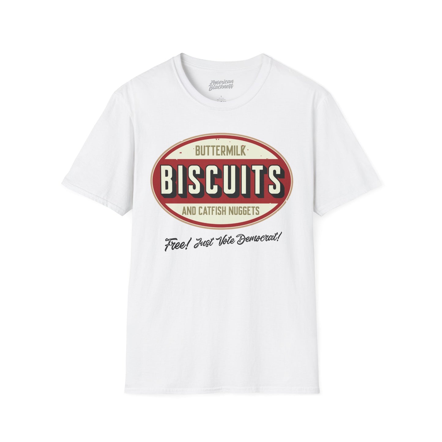 Biscuits & Catfish Nuggets T-Shirt — "Fried, Just Like Democracy" Retro Logo