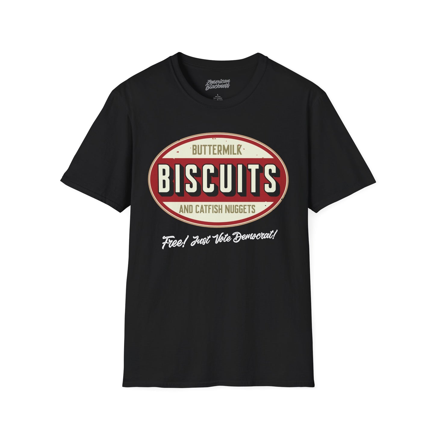 Biscuits & Catfish Nuggets T-Shirt — "Fried, Just Like Democracy" Retro Logo